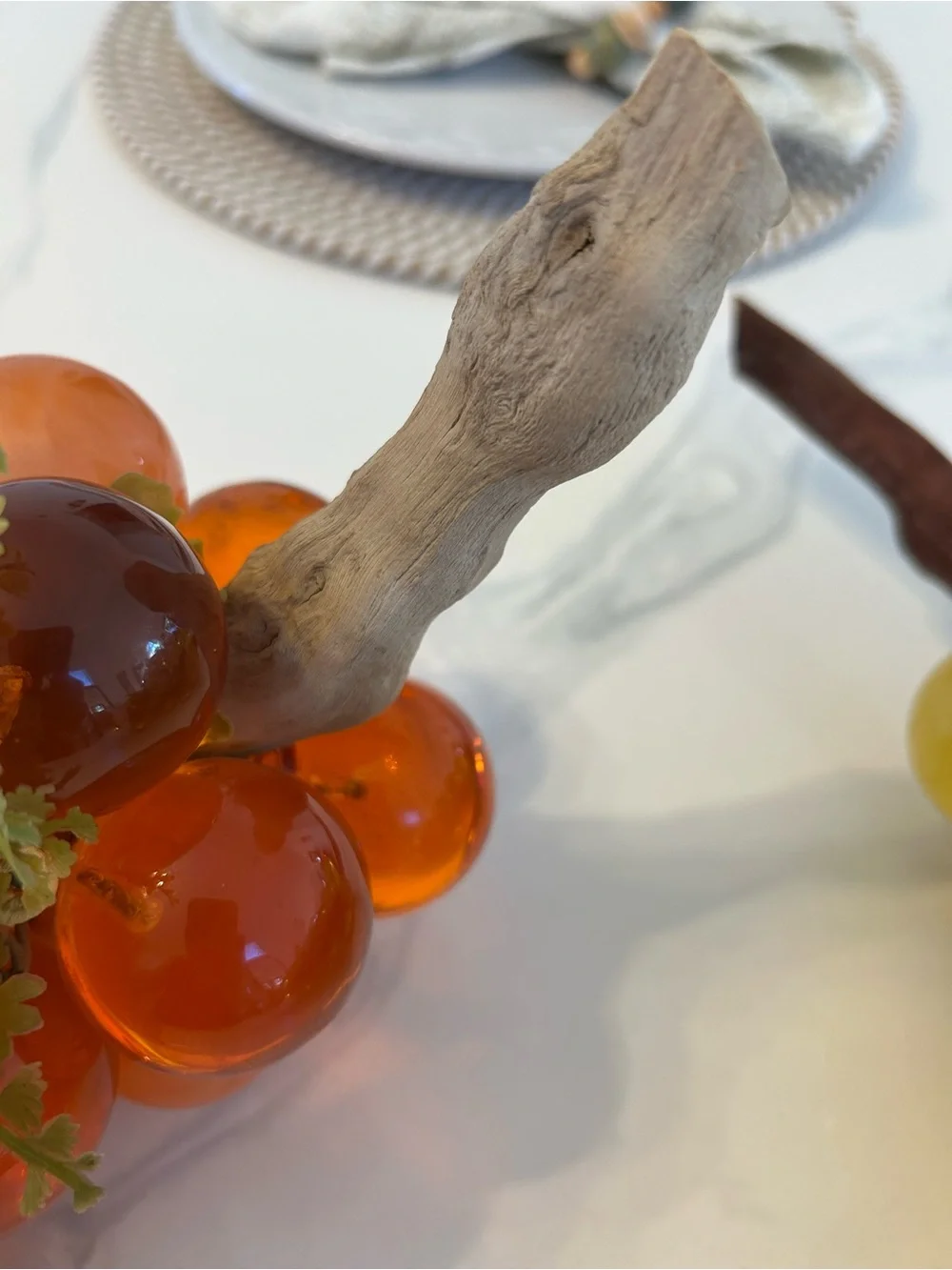 Vintage Large Lucite W/ Driftwood Orange Grape Cluster - 13”